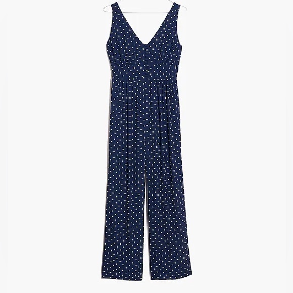 Madewell Polka Dot Jumpsuit in Indigo Navy (V-Back-Wide Leg) - Picture 2 of 7